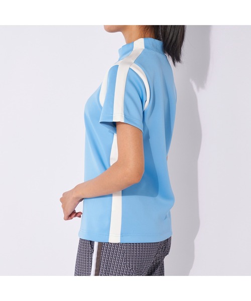 marie claire(マリ・クレール)の「marie claire GOLF/マリクレール ゴルフ ゴルフウェア ライン柄 ブランド ロゴ 伸縮素材 UVカット モックネック 半袖 シャツ(Tシャツ/カットソー・レディース・ブラック/ライトグレー/ブルー・L/M/LL/S)」の14枚目の写真