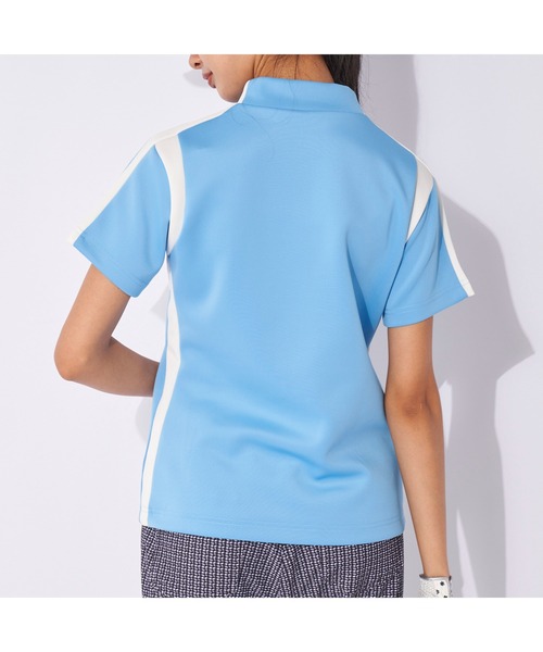 marie claire(マリ・クレール)の「marie claire GOLF/マリクレール ゴルフ ゴルフウェア ライン柄 ブランド ロゴ 伸縮素材 UVカット モックネック 半袖 シャツ(Tシャツ/カットソー・レディース・ブラック/ライトグレー/ブルー・L/M/LL/S)」の15枚目の写真