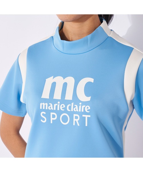 marie claire(マリ・クレール)の「marie claire GOLF/マリクレール ゴルフ ゴルフウェア ライン柄 ブランド ロゴ 伸縮素材 UVカット モックネック 半袖 シャツ(Tシャツ/カットソー・レディース・ブラック/ライトグレー/ブルー・L/M/LL/S)」の16枚目の写真