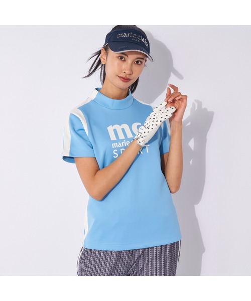 marie claire(マリ・クレール)の「marie claire GOLF/マリクレール ゴルフ ゴルフウェア ライン柄 ブランド ロゴ 伸縮素材 UVカット モックネック 半袖 シャツ(Tシャツ/カットソー・レディース・ブラック/ライトグレー/ブルー・L/M/LL/S)」の17枚目の写真