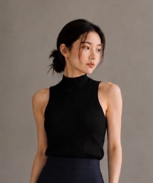 リブプチハイネックノースリーブニットトップ