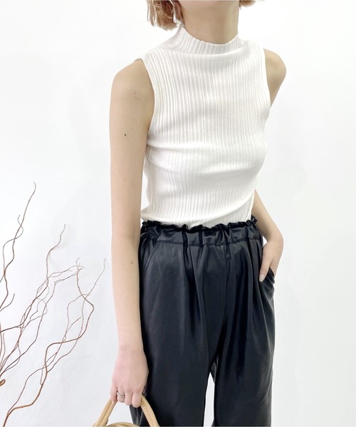セール】リブプチハイネックノースリーブニットトップ（ニット