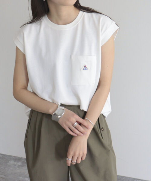 GEVACO（ゲバコ）の「【GEVACO/ゲバコ】ヘビー天竺フレンチスリーブＴシャツ（Tシャツ/カットソー・レディース・サックスブルー/ベージュ/サーモンピンク/オフホワイト/チャコールグレー・38/36）」の2枚目の写真