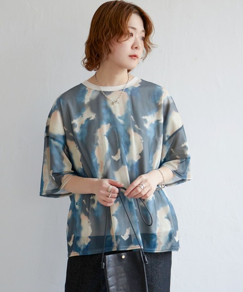 notch.(ノッチ)の「水彩柄シアーTシャツ(Tシャツ/カットソー・レディース・ネイビー/ブラウン/イエロー・M)」の3枚目の写真