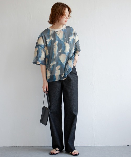 notch.(ノッチ)の「水彩柄シアーTシャツ(Tシャツ/カットソー・レディース・ネイビー/ブラウン/イエロー・M)」の7枚目の写真