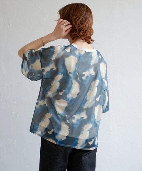 notch.(ノッチ)の「水彩柄シアーTシャツ(Tシャツ/カットソー・レディース・ネイビー/ブラウン/イエロー・M)」の6枚目の写真