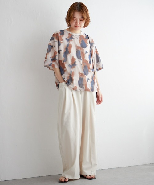 notch.(ノッチ)の「水彩柄シアーTシャツ(Tシャツ/カットソー・レディース・ネイビー/ブラウン/イエロー・M)」の14枚目の写真