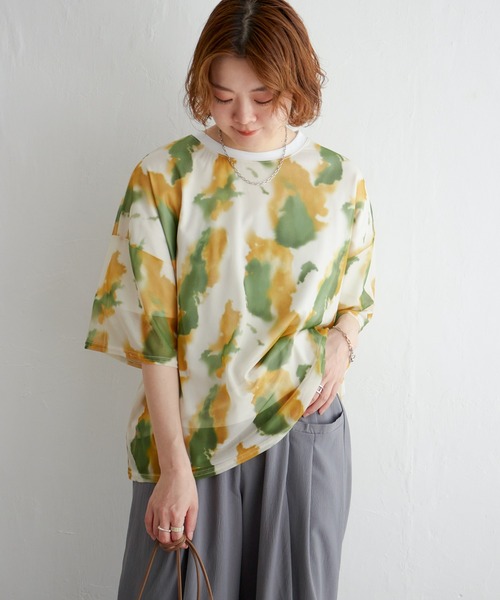 notch.(ノッチ)の「水彩柄シアーTシャツ(Tシャツ/カットソー・レディース・ネイビー/ブラウン/イエロー・M)」の15枚目の写真