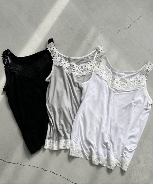 Doux archives(ドゥアルシーヴ)の「レーヨンレースキャミ(キャミソール・レディース・グレー/オフホワイト/ブラック・FREE)」の6枚目の写真