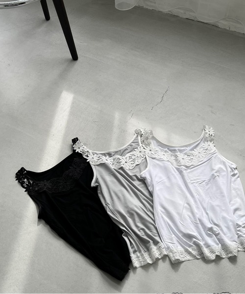 Doux archives(ドゥアルシーヴ)の「レーヨンレースキャミ(キャミソール・レディース・グレー/オフホワイト/ブラック・FREE)」の8枚目の写真