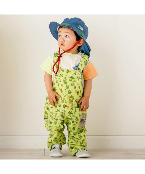 SLAP SLIP（スラップスリップ）の「【お揃い】綿麻フルーツ柄アニマルサファリ柄サロペット(80~120cm)（つなぎ/オールインワン・キッズ・グリーン系その他/ブルー系その他・120/90/80/100/110）」の2枚目の写真