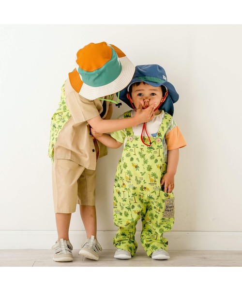 SLAP SLIP（スラップスリップ）の「【お揃い】綿麻フルーツ柄アニマルサファリ柄サロペット(80~120cm)（つなぎ/オールインワン・キッズ・グリーン系その他/ブルー系その他・120/90/80/100/110）」の5枚目の写真
