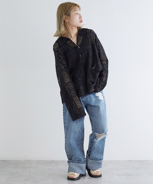 w closet（ダブルクローゼット）の「レースパイピングシャツ