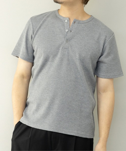 STYLEBLOCK（スタイルブロック）の「TCワッフル3Bヘンリー半袖Tシャツ（Tシャツ/カットソー・メンズ・ホワイト/杢グレー/ブラック/グレイッシュベージュ・L/M/LL）」の3枚目の写真
