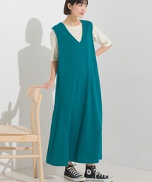 OMNES | 梨地Vネックフレアジャンスカ(ジャンパースカート)