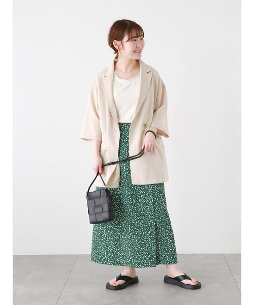 ehka sopo（エヘカソポ）の「ダブルブレスト半袖ジャケット(セットアップ可)（ノーカラージャケット・レディース・カーキ/ベージュ/モカ・F）」の10枚目の写真