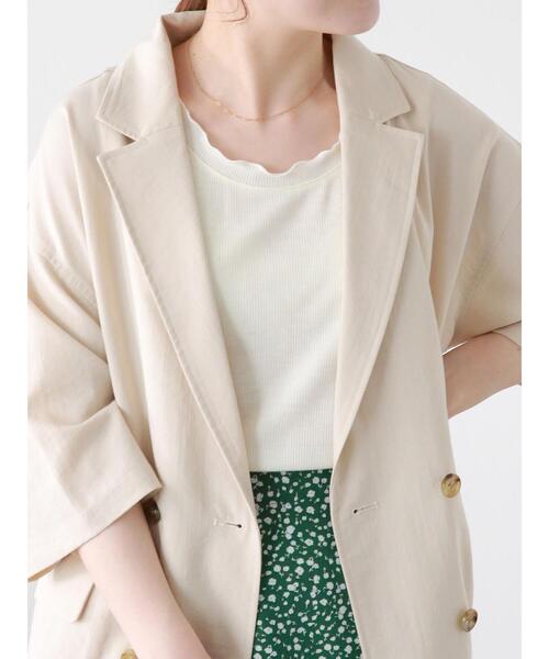 ehka sopo（エヘカソポ）の「ダブルブレスト半袖ジャケット(セットアップ可)（ノーカラージャケット・レディース・カーキ/ベージュ/モカ・F）」の18枚目の写真