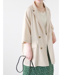 ehka sopo | ダブルブレスト半袖ジャケット(セットアップ可)(ノーカラージャケット)