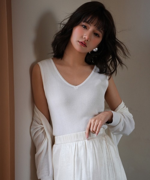 Vネックノースリーブサマーリブニット（ニット/セーター