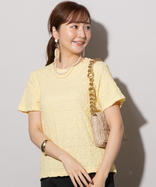 MHBG TOKYO（エムエイチビージートーキョー）の「ぽこぽこジャガード半袖カットソー（Tシャツ/カットソー・レディース・ブラック/オフホワイト/イエロー/ブルー・FREE）」の4枚目の写真