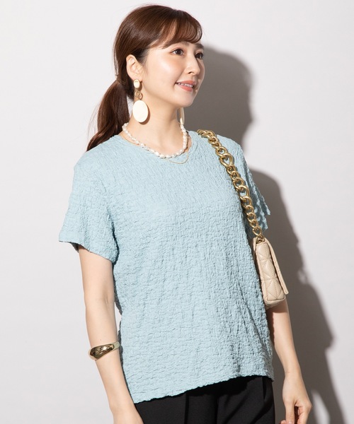 MHBG TOKYO（エムエイチビージートーキョー）の「ぽこぽこジャガード半袖カットソー（Tシャツ/カットソー・レディース・ブラック/オフホワイト/イエロー/ブルー・FREE）」の3枚目の写真