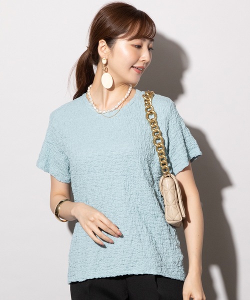 MHBG TOKYO（エムエイチビージートーキョー）の「ぽこぽこジャガード半袖カットソー（Tシャツ/カットソー・レディース・ブラック/オフホワイト/イエロー/ブルー・FREE）」の16枚目の写真