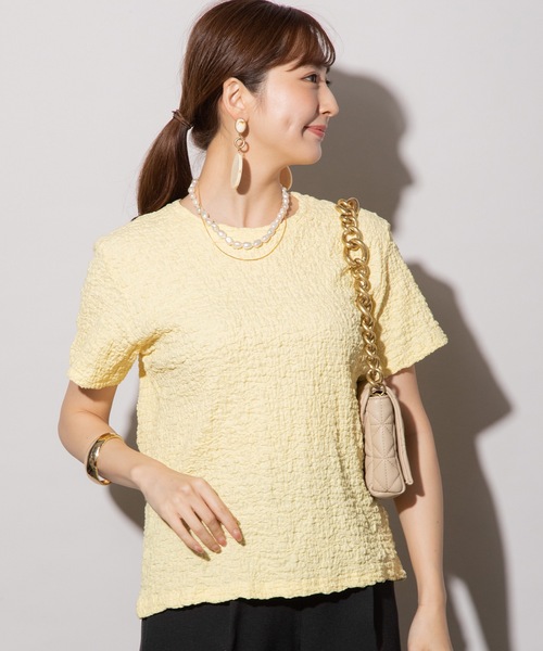 MHBG TOKYO（エムエイチビージートーキョー）の「ぽこぽこジャガード半袖カットソー（Tシャツ/カットソー・レディース・ブラック/オフホワイト/イエロー/ブルー・FREE）」の22枚目の写真