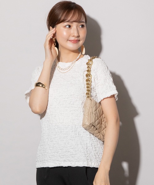 MHBG TOKYO（エムエイチビージートーキョー）の「ぽこぽこジャガード半袖カットソー（Tシャツ/カットソー・レディース・ブラック/オフホワイト/イエロー/ブルー・FREE）」の11枚目の写真