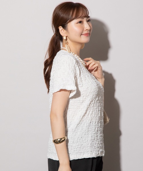 MHBG TOKYO（エムエイチビージートーキョー）の「ぽこぽこジャガード半袖カットソー（Tシャツ/カットソー・レディース・ブラック/オフホワイト/イエロー/ブルー・FREE）」の12枚目の写真