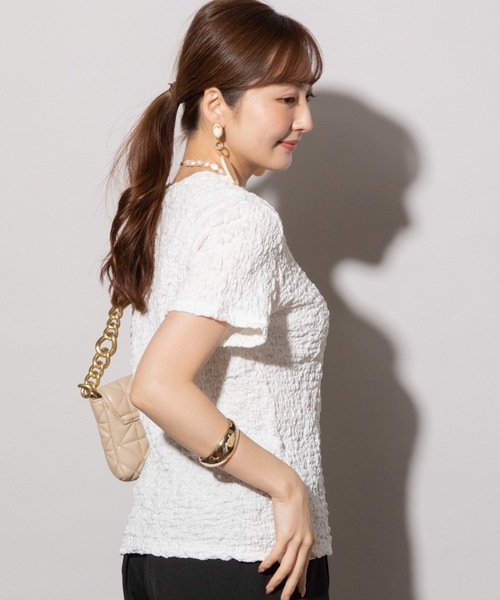 MHBG TOKYO（エムエイチビージートーキョー）の「ぽこぽこジャガード半袖カットソー（Tシャツ/カットソー・レディース・ブラック/オフホワイト/イエロー/ブルー・FREE）」の13枚目の写真