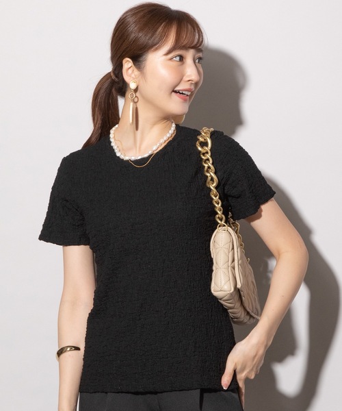 MHBG TOKYO（エムエイチビージートーキョー）の「ぽこぽこジャガード半袖カットソー（Tシャツ/カットソー・レディース・ブラック/オフホワイト/イエロー/ブルー・FREE）」の6枚目の写真