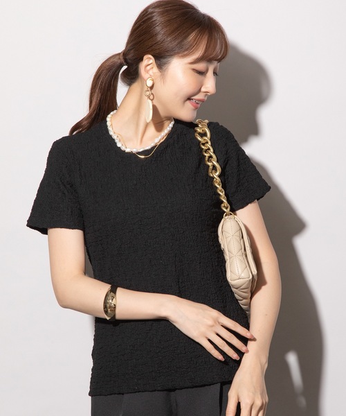 MHBG TOKYO（エムエイチビージートーキョー）の「ぽこぽこジャガード半袖カットソー（Tシャツ/カットソー・レディース・ブラック/オフホワイト/イエロー/ブルー・FREE）」の7枚目の写真