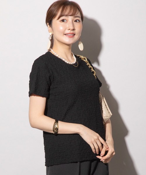 MHBG TOKYO（エムエイチビージートーキョー）の「ぽこぽこジャガード半袖カットソー（Tシャツ/カットソー・レディース・ブラック/オフホワイト/イエロー/ブルー・FREE）」の8枚目の写真