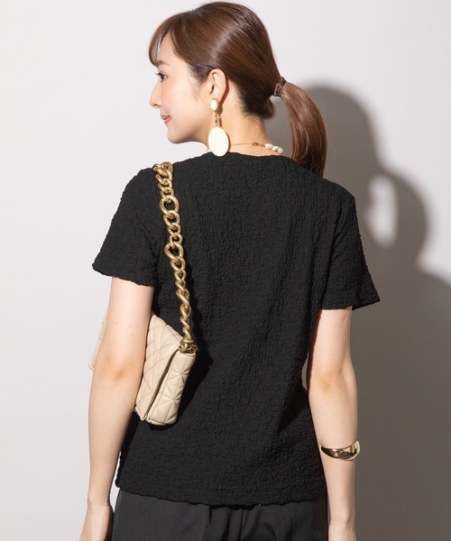 MHBG TOKYO（エムエイチビージートーキョー）の「ぽこぽこジャガード半袖カットソー（Tシャツ/カットソー・レディース・ブラック/オフホワイト/イエロー/ブルー・FREE）」の9枚目の写真