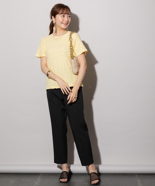 MHBG TOKYO（エムエイチビージートーキョー）の「ぽこぽこジャガード半袖カットソー（Tシャツ/カットソー・レディース・ブラック/オフホワイト/イエロー/ブルー・FREE）」の5枚目の写真