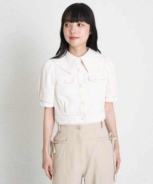 A de a.v.v（アードアー・ヴェ・ヴェ）の「パフスリーブ胸ポケットブラウス（シャツ/ブラウス・レディース・アイボリー/ブルー/ブラック・36/38）」の15枚目の写真