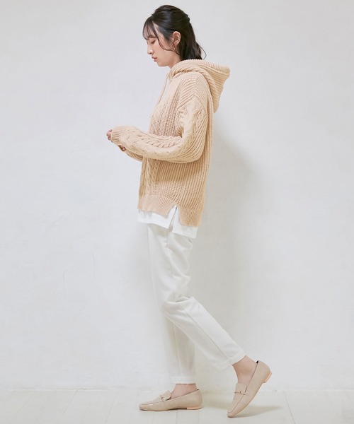 alotta(アロッタ)の「レイヤード風ニットパーカー(パーカー・レディース・チャコール/ピンク/モカ/グリーン/ライトベージュ・3L/M/L/LL)」の14枚目の写真