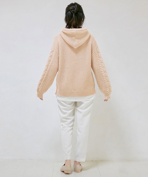 alotta(アロッタ)の「レイヤード風ニットパーカー(パーカー・レディース・チャコール/ピンク/モカ/グリーン/ライトベージュ・3L/M/L/LL)」の15枚目の写真