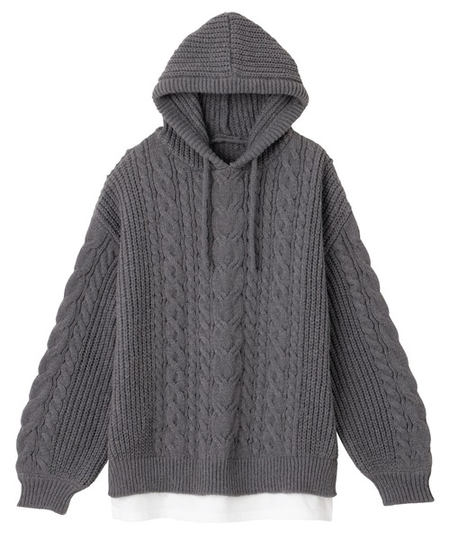 alotta(アロッタ)の「レイヤード風ニットパーカー(パーカー・レディース・チャコール/ピンク/モカ/グリーン/ライトベージュ・3L/M/L/LL)」の19枚目の写真