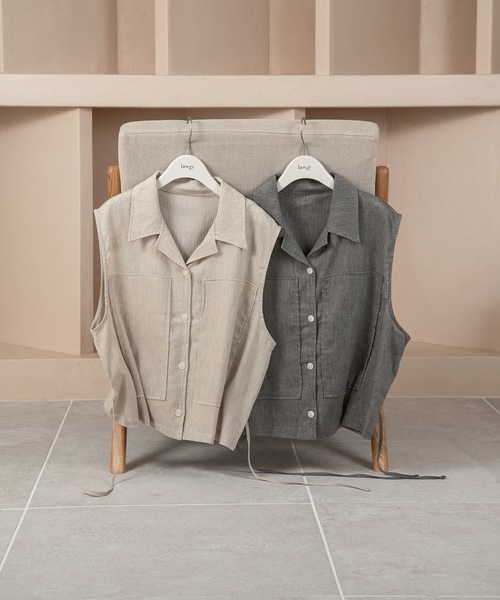 lawgy(ラウジー)の「no sleeve blend shirt vest / ノースリーブブレンドシャツベスト(ベスト・レディース・ベージュ/グレー・FREE)」の9枚目の写真