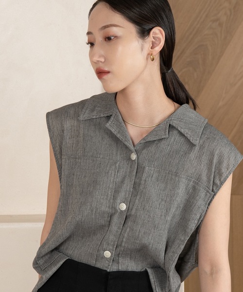 lawgy(ラウジー)の「no sleeve blend shirt vest / ノースリーブブレンドシャツベスト(ベスト・レディース・ベージュ/グレー・FREE)」の21枚目の写真