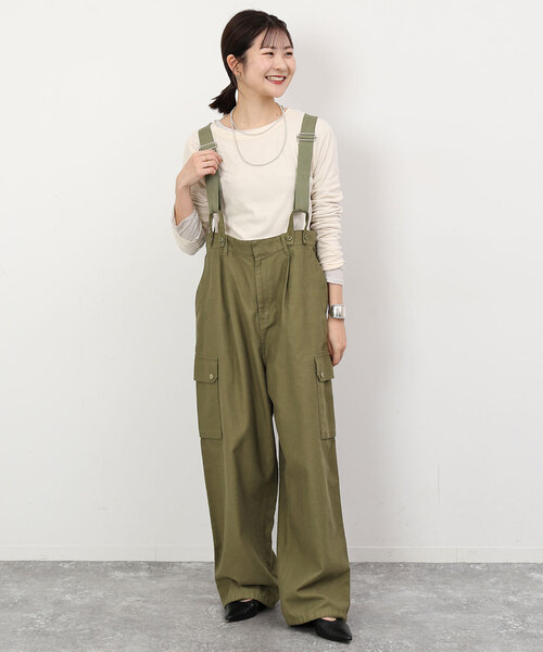 SLOBE IENA(スローブイエナ)の「サスペンダーカーゴ(サロペット/オーバーオール・レディース・カーキ/アイボリー・38/36)」の8枚目の写真