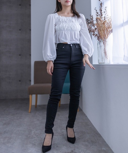 セール】スクエアネックシャーリングブラウス（シャツ/ブラウス