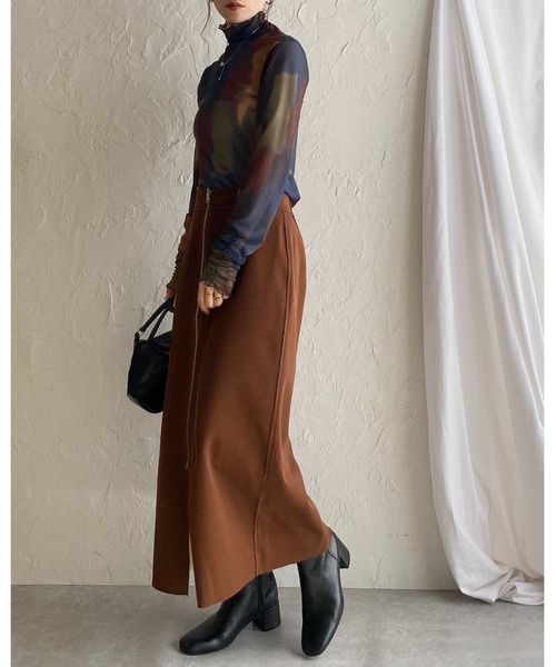 セール】ニュアンス柄長袖メッシュパワーネットハイネックシアー