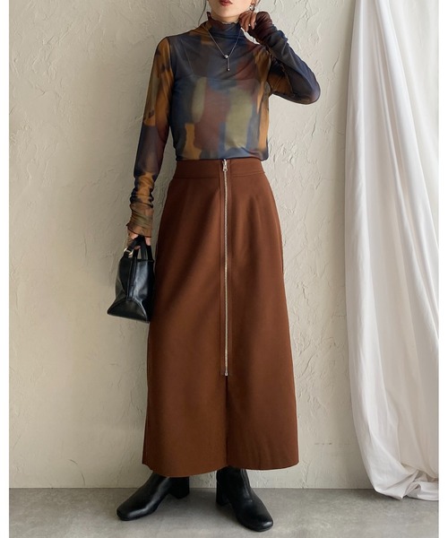 セール】ニュアンス柄長袖メッシュパワーネットハイネックシアー