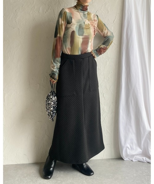 セール】ニュアンス柄長袖メッシュパワーネットハイネックシアー