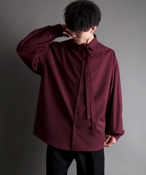 SITRY(シトリー)の「wide balloon shirt with tie/ネクタイ付き ワイド バルーンシャツ(シャツ/ブラウス・メンズ・ブラック/ホワイト/ワイン・L/M)」の3枚目の写真