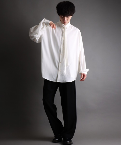 SITRY(シトリー)の「wide balloon shirt with tie/ネクタイ付き ワイド バルーンシャツ(シャツ/ブラウス・メンズ・ブラック/ホワイト/ワイン・L/M)」の20枚目の写真