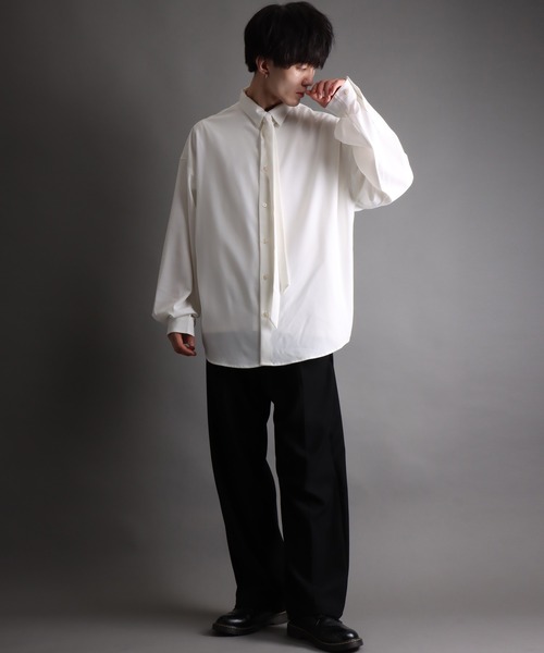 SITRY(シトリー)の「wide balloon shirt with tie/ネクタイ付き ワイド バルーンシャツ(シャツ/ブラウス・メンズ・ブラック/ホワイト/ワイン・L/M)」の22枚目の写真