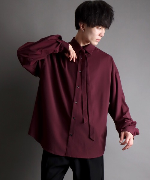 SITRY(シトリー)の「wide balloon shirt with tie/ネクタイ付き ワイド バルーンシャツ(シャツ/ブラウス・メンズ・ブラック/ホワイト/ワイン・L/M)」の14枚目の写真